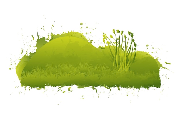 Vector diseño de ilustración de campo de cultivos verdes de acuarela dibujado a mano con cultivos de árboles de montaña de agua de pasto y campo para carteles, folletos, portadas de libros y diseños de medios impresos