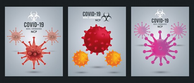 Vector diseño de ilustración de carteles de patrones de campaña de partículas covid19