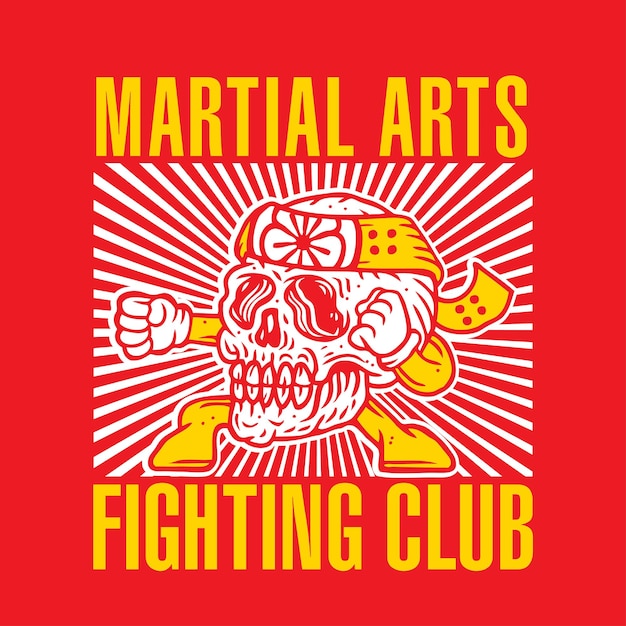 Vector diseño de ilustración de club de lucha de artes marciales de calavera