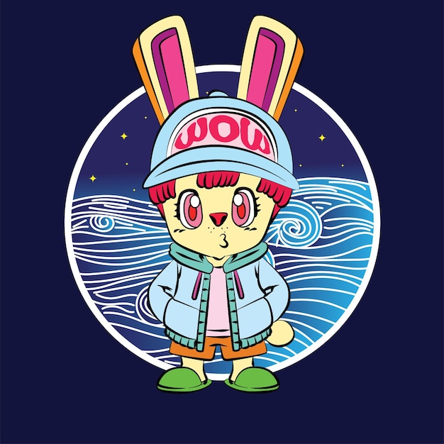 el diseño de ilustración de conejo rico para sukajan es una tela o camiseta tradicional de japón con digi