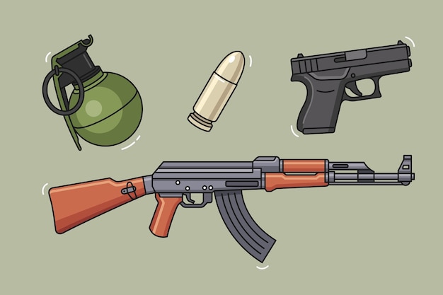 Diseño de ilustración de conjunto de armas militares