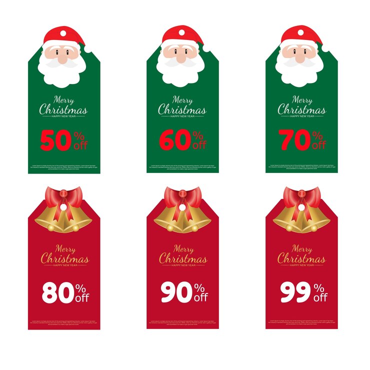 diseño de ilustración de conjunto de tarjetas de etiqueta para productos y descuentos especiales de navidad y año nuevo