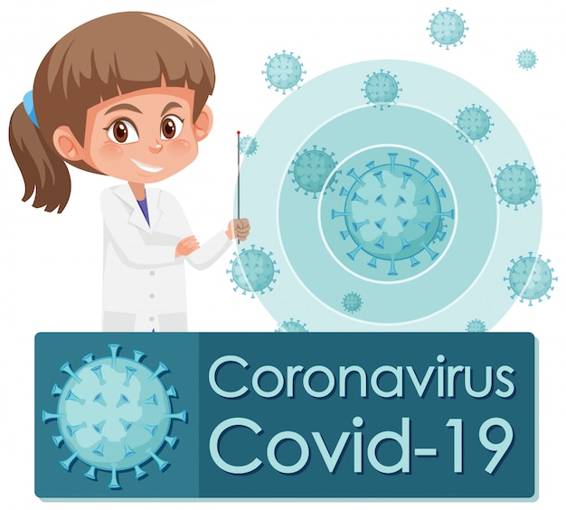 Diseño de ilustración de coronavirus con médico y célula de virus