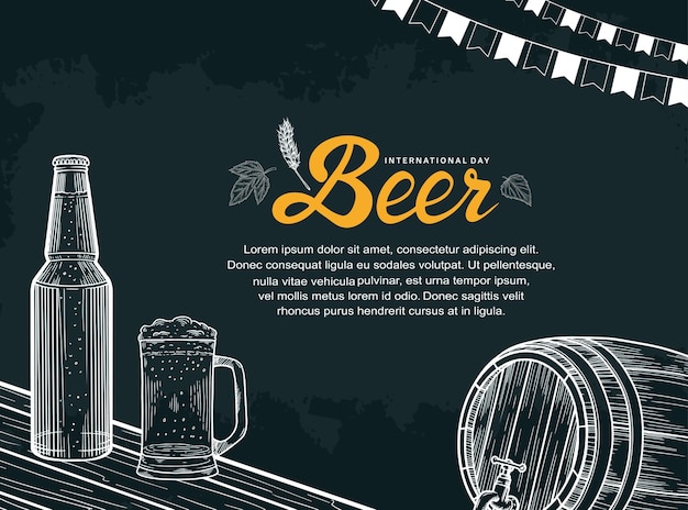 Diseño de ilustración del día internacional de la cerveza con elemento dibujado a mano