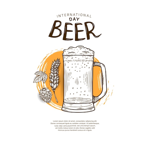 Diseño de ilustración del día internacional de la cerveza con jarra de cerveza