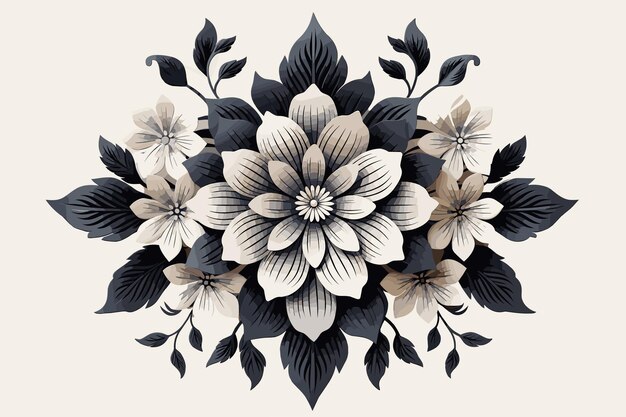 Diseño de ilustración y dibujo de tatuaje floral en blanco y negro.