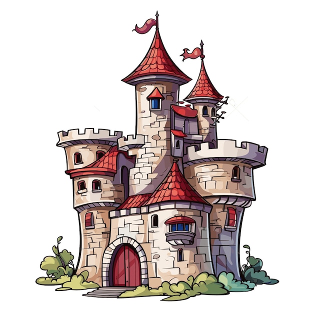 Vector diseño de ilustración de dibujos animados de castillo de cuento de hadas medieval