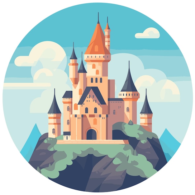Diseño de ilustración de dibujos animados de castillo de cuento de hadas medieval