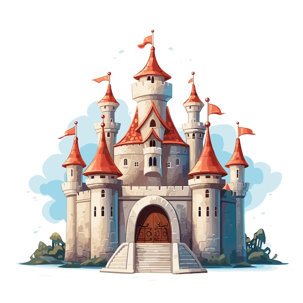 Diseño de ilustración de dibujos animados de castillo de cuento de hadas medieval