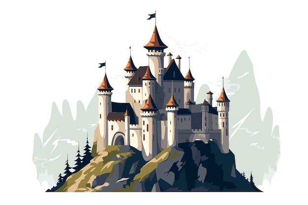 Diseño de ilustración de dibujos animados de castillo de cuento de hadas medieval