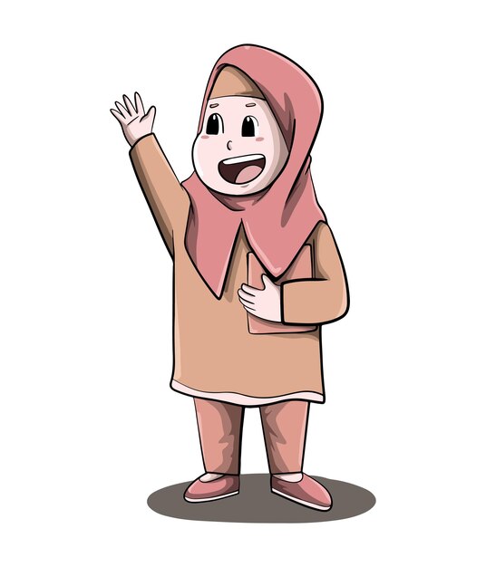 diseño de ilustración de dibujos animados de una chica sonriente agitando su mano