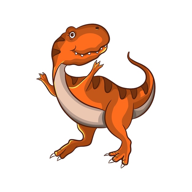 Diseño de ilustración de dibujos animados pequeño dinosaurio sonriendo dulcemente