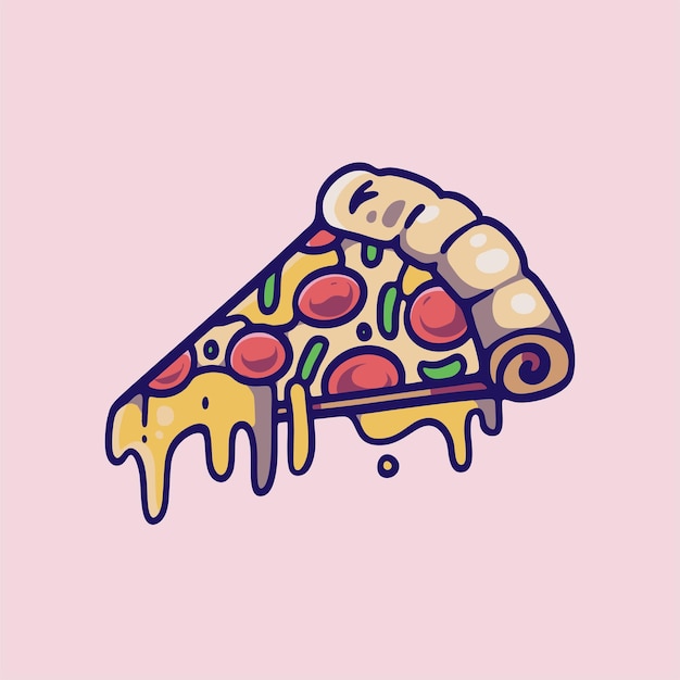 Diseño de ilustración de dibujos animados de vector dibujado a mano de pizza