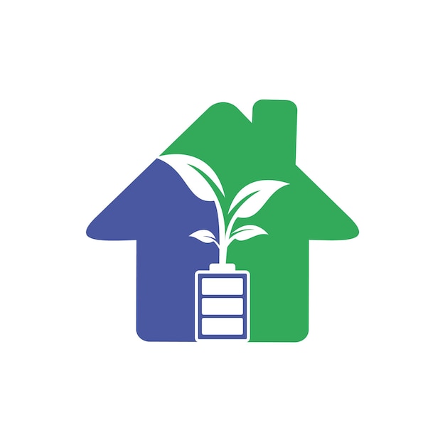 Diseño de ilustración de diseño de plantilla de logotipo de batería y hogar de naturaleza ecológica