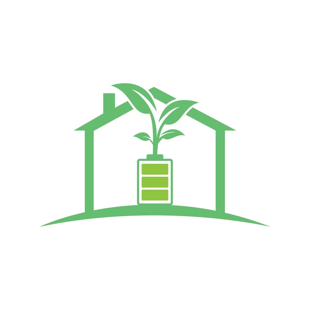 Diseño de ilustración de diseño de plantilla de logotipo de batería y hogar de naturaleza ecológica