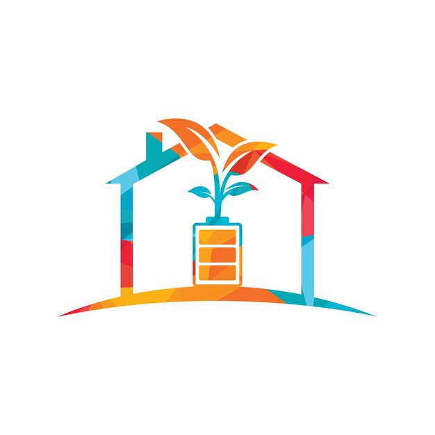 Diseño de ilustración de diseño de plantilla de logotipo de batería y hogar de naturaleza ecológica