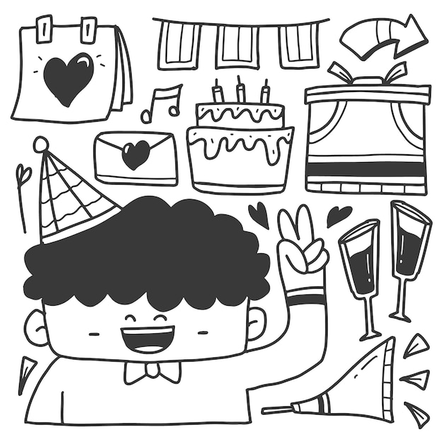 Vector diseño de ilustración de doodle de cumpleaños dibujado a mano