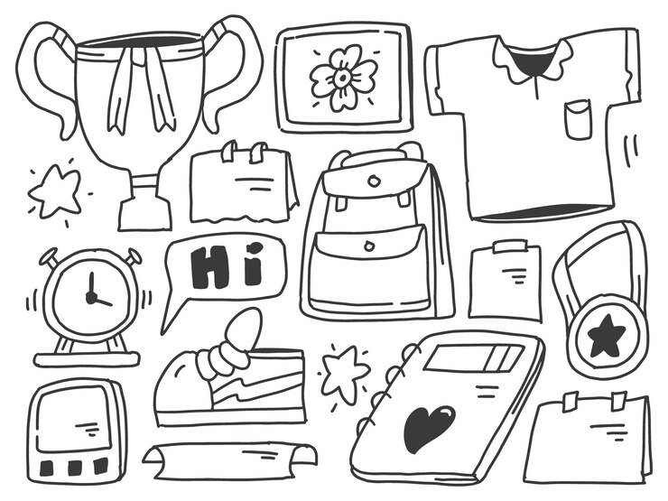 Vector diseño de ilustración de doodle de dibujos animados de escuela