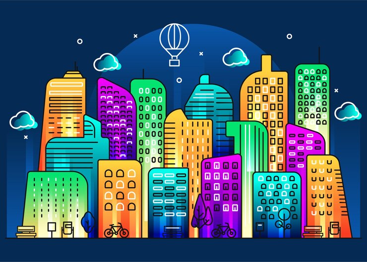 Vector diseño de ilustración de edificio en estilo de línea con fondo de colores