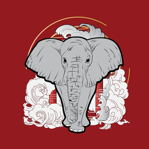 El diseño de ilustración de elefante para sukajan es una tela o camiseta tradicional japonesa