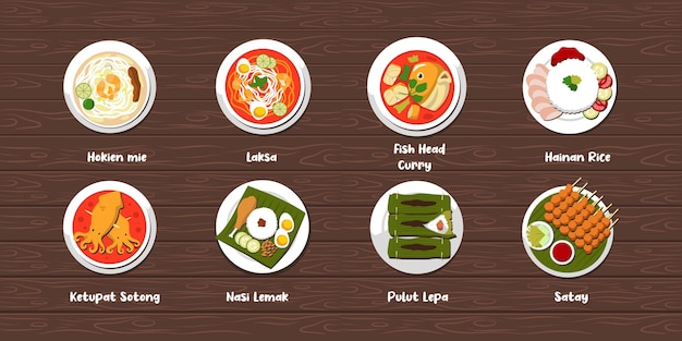 Diseño de ilustración de estilo plano de comida malaya