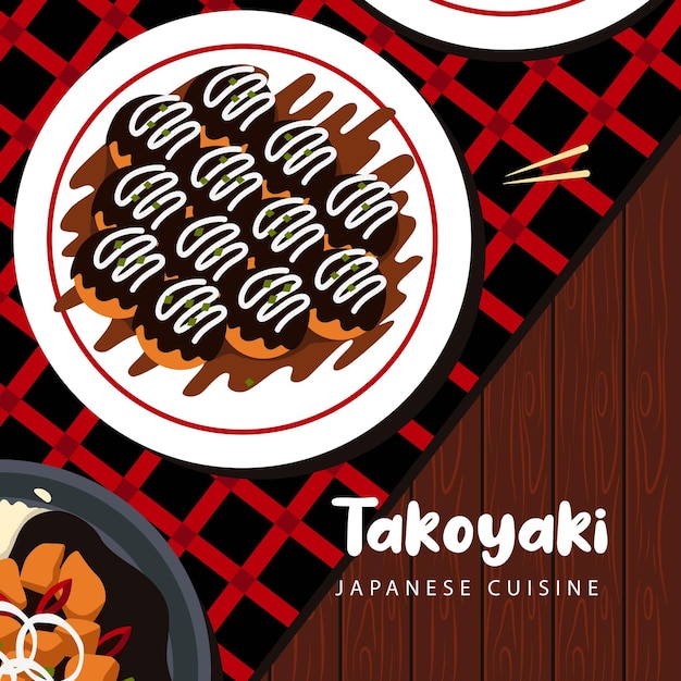 Diseño de ilustración de estilo plano de takoyaki