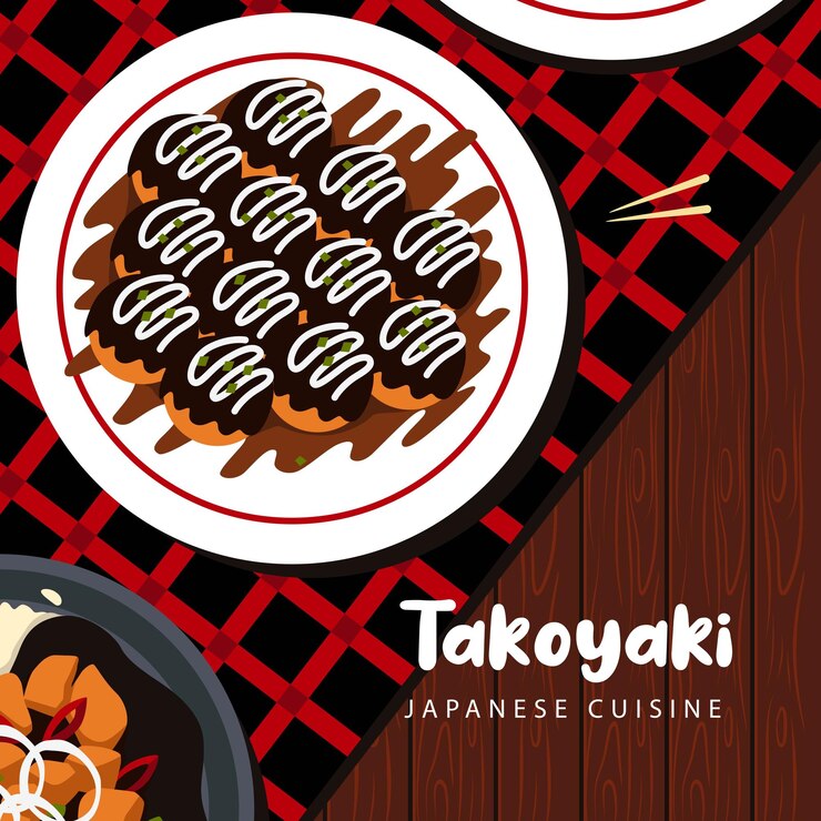Vector diseño de ilustración de estilo plano de takoyaki