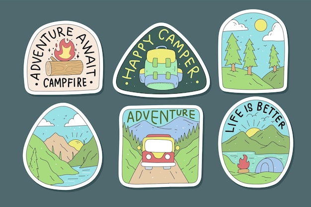 Diseño de ilustración de etiqueta de camping dibujado a mano