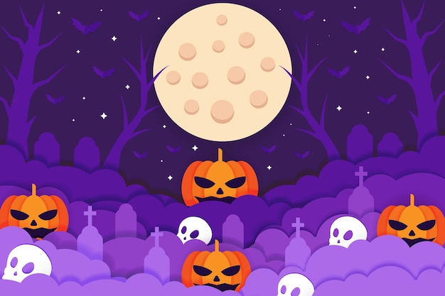 Diseño de ilustración de fondo de halloween de arte de papel