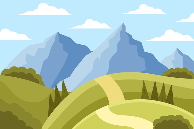 diseño de ilustración de fondo de paisaje de montaña plana