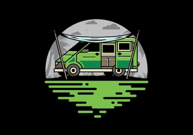 Diseño de ilustración de furgoneta camper y doble techo