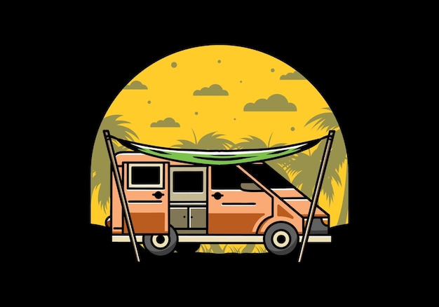 Diseño de ilustración de furgoneta camper y doble techo