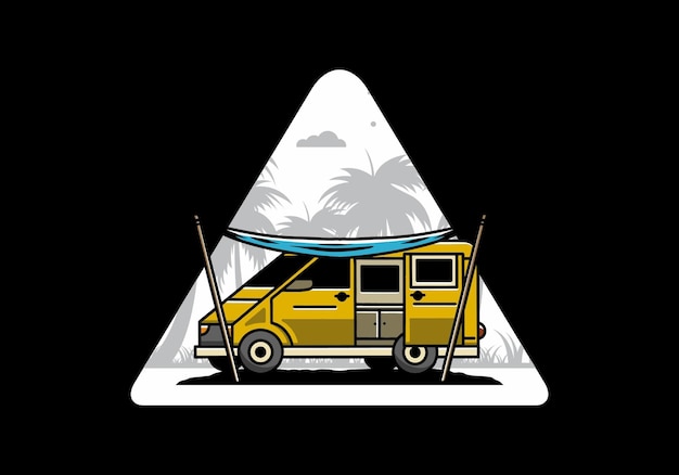 Diseño de ilustración de furgoneta camper y doble techo