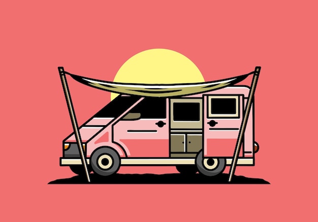 Diseño de ilustración de furgoneta camper y doble techo