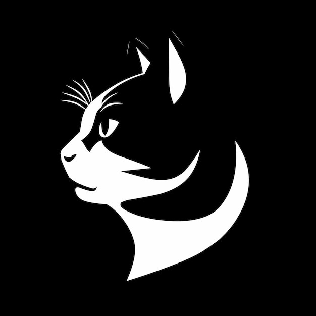 Diseño de ilustración de gato blanco y negro sobre fondo negro