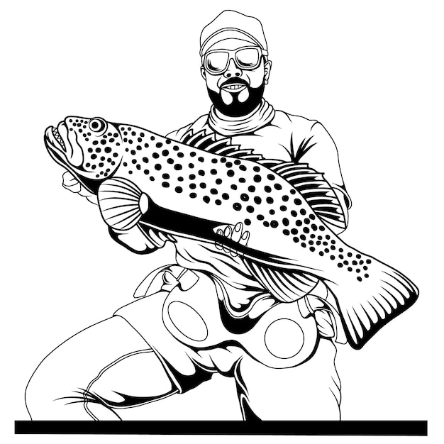 Diseño de ilustración de hombre de pesca de contorno vectorial