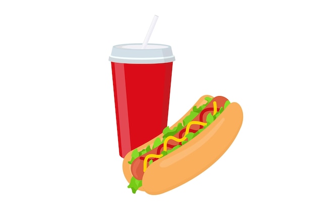 Diseño de ilustración de hot dog y soda