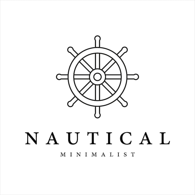 Diseño de ilustración de icono de plantilla simple minimalista de vector de arte de línea de logotipo náutico. emblema del volante del barco para el diseño del logotipo del concepto marino y naval