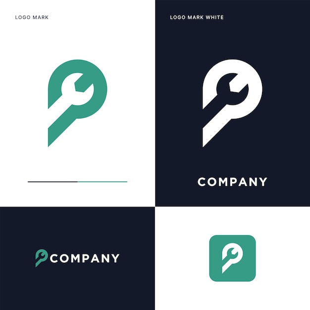 Diseño de ilustración de icono vectorial de logotipo de llave P