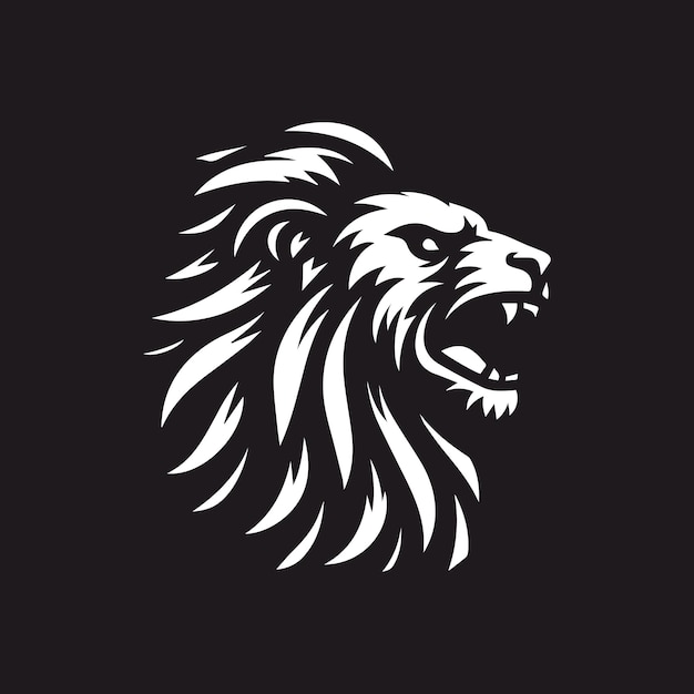 Diseño de ilustración de icono vectorial de plantilla de logotipo de cabeza de león aislado en fondo negro