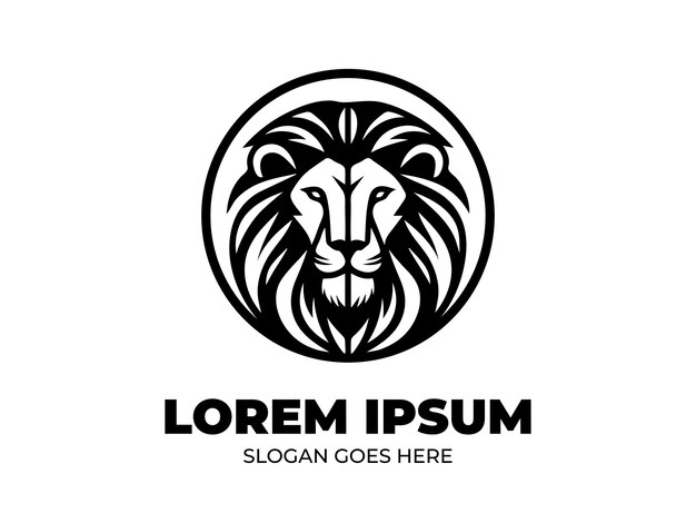 Diseño de ilustración del icono vectorial de la plantilla del logotipo de la cabeza de león en blanco y negro