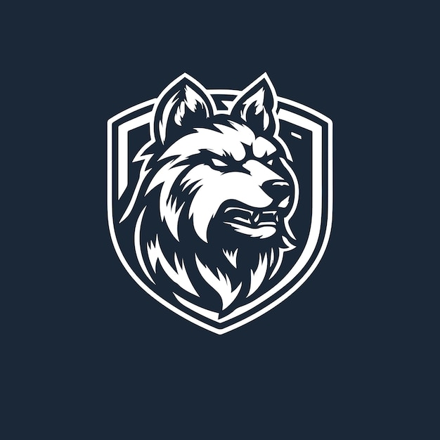 Diseño de ilustración de icono vectorial de plantilla de logotipo de cabeza de lobo aislado en fondo oscuro