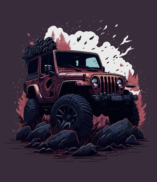 Diseño de ilustración de jeep marrón brillante para camiseta