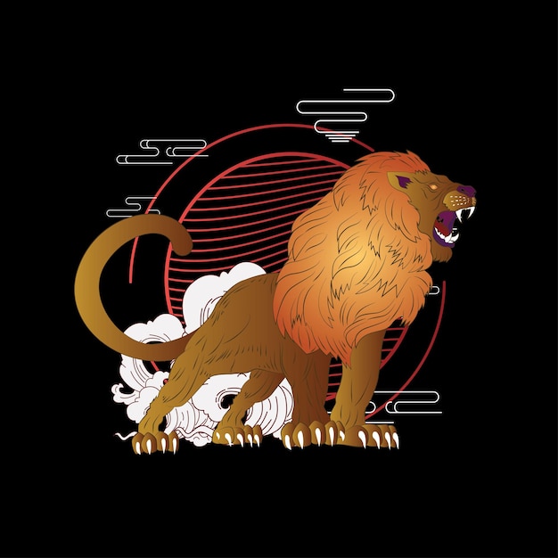 diseño de ilustración de león para sukajan es medio japonés tela tradicional o camiseta
