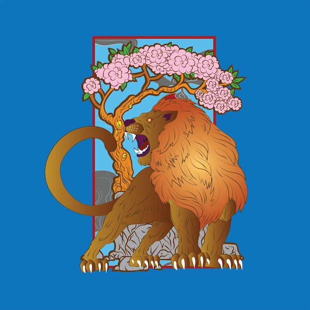 diseño de ilustración de león para sukajan es medio japonés tela tradicional o camiseta