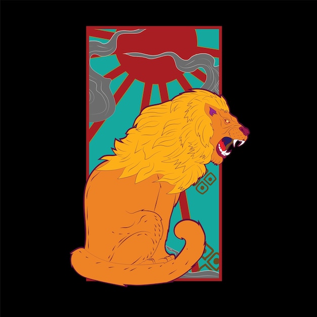 diseño de ilustración de león para sukajan es medio japonés tela tradicional o camiseta