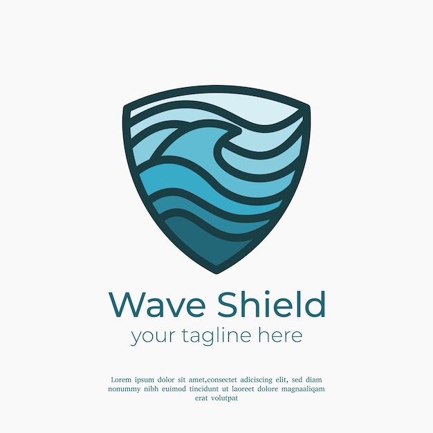 Diseño de ilustración de logotipo de escudo de onda oceánica moderna