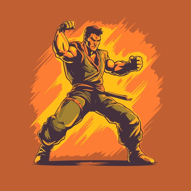 Diseño de ilustración de luchador de pose de ataque