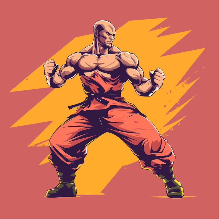 Vector diseño de ilustración de luchador de pose de ataque
