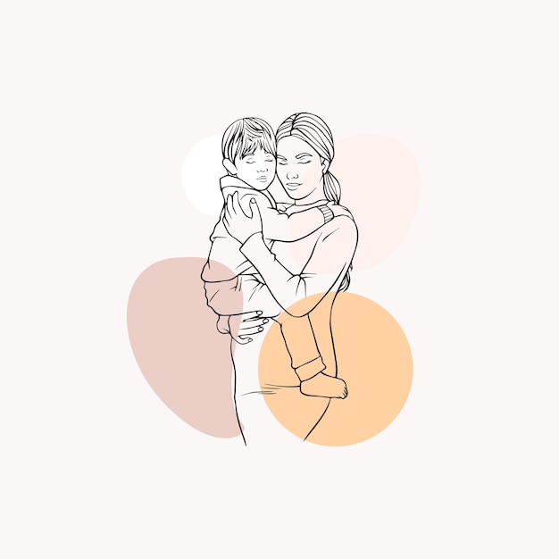 Diseño de ilustración de la madre y el niño abrazados dibujados a mano